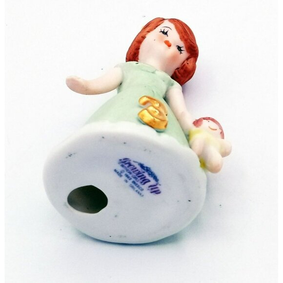 Enesco Birthday Girl Age 3 Brunette Green Dress Bisque Porcelain 1982 3.25" - Picture 12 of 15